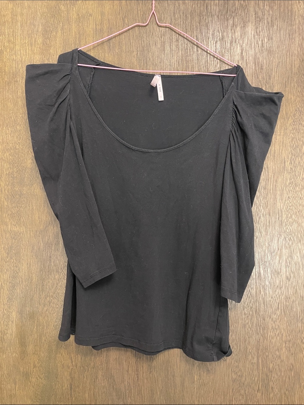 Sparkle & Fade Black Puff-Sleeve Scoop Neck Top